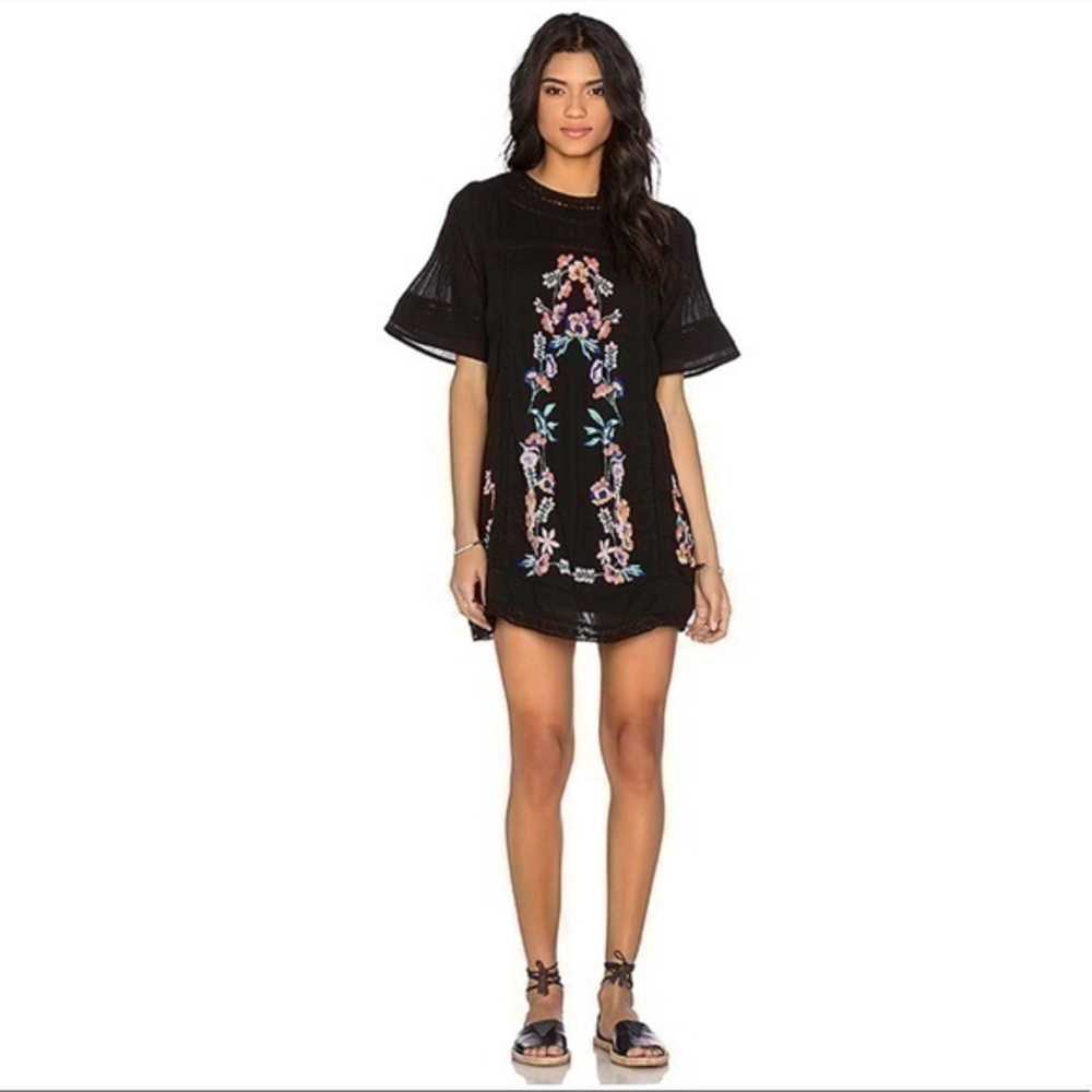 Free People Women’s Top Blouse Black Floral Sz S
